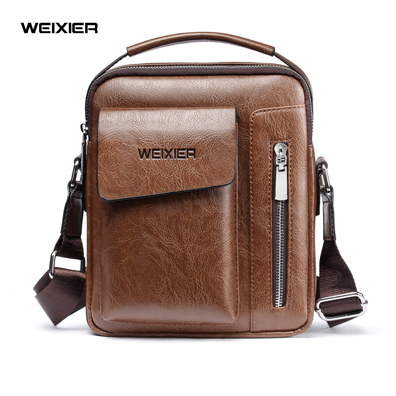 WEIXIER Men Shoulder Bags Crossbody Bag Multi-function Men's Handbags Capacity PU Leather Bag For Male Messenger Bags Tote Bag