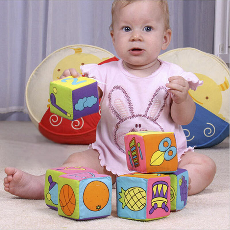 Baby frühen pädagogischen Würfel Spielzeug Stoff Stoff weiches Gebäude Rassel blöcke Set Puzzle Magic Cube Spielzeug für Kinder 0-12 Monate