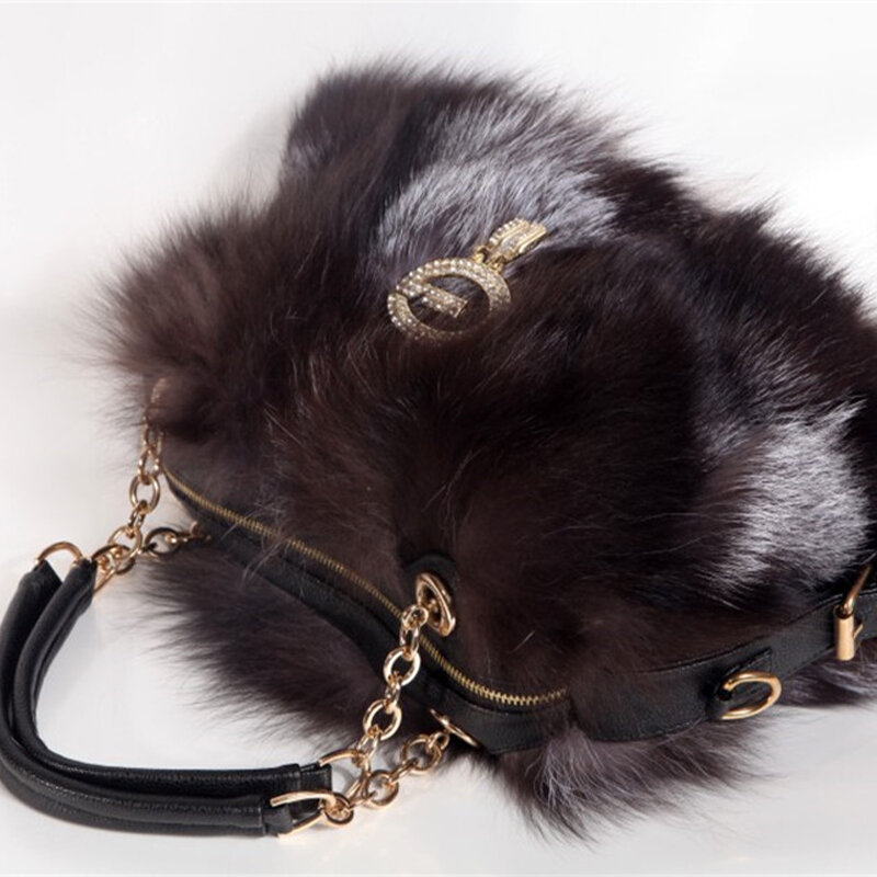 本物のキツネの毛皮のハンドバッグ,女性のためのパーティーブランドのハンドバッグ,高級デザイナーのイブニングバッグ,革で作られた