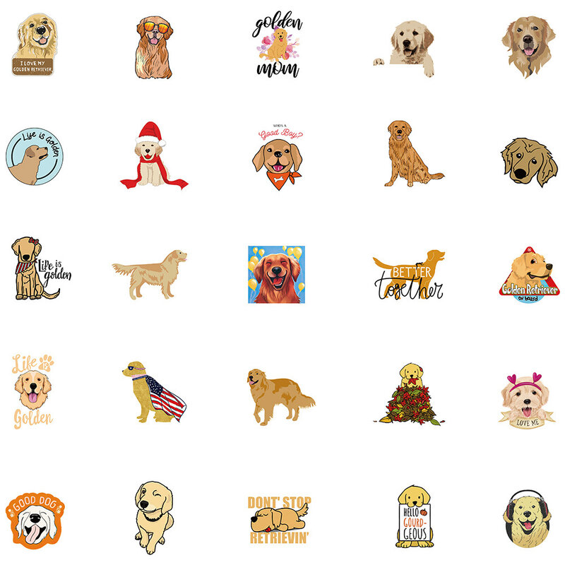 Autocollants waterproof motif Golden Retriever chien, 10/30/50 pièces, stickers, mignon, drôle, DIY, vélo, bagages, téléphone, ordinateur portable, jouets