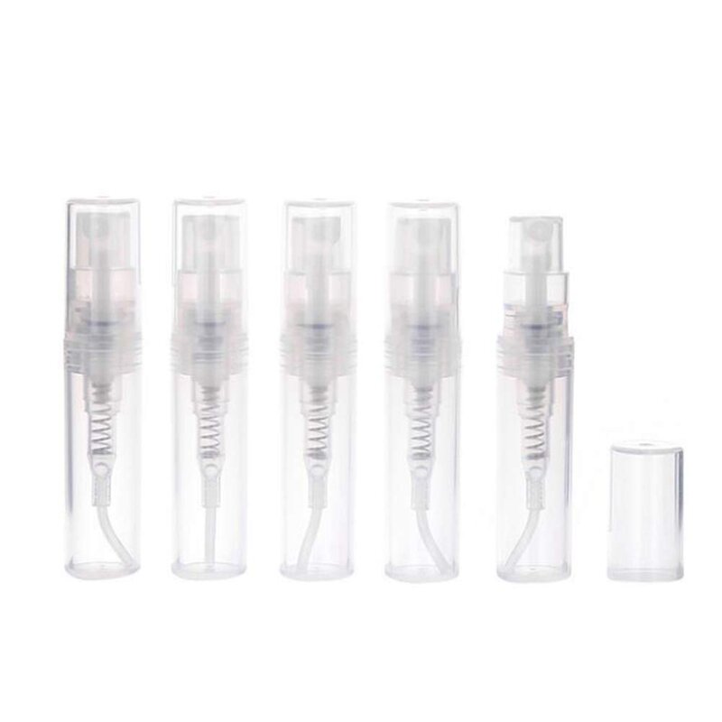 Botella de plástico transparente con pulverizador, envase pequeño para cosméticos, atomizador, Perfume, 2ML, 200 unidades por lote