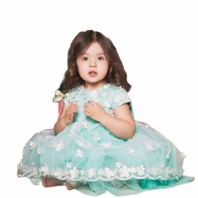 Prinzessin Blume Mädchen Kleider Jewel Kurzarm Appliques Spitze Kinder Formale Tragen Zwei Stück Erstkommunion Kleider