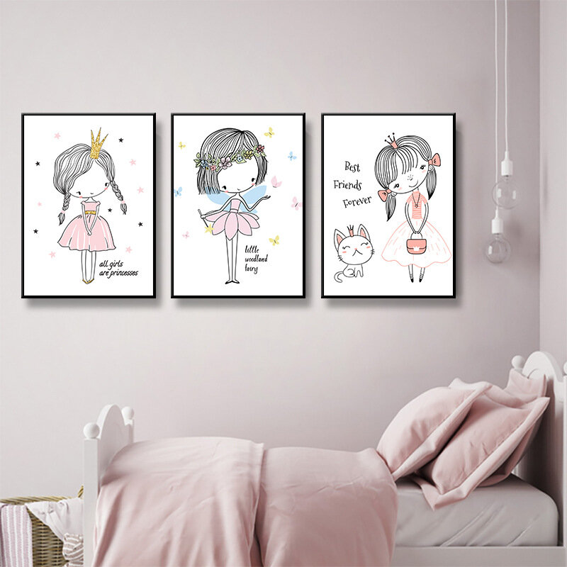 Norte europeu-estilo quarto das crianças pendurado pintura quarto princesa rosa coração das meninas dos desenhos animados mural decorativo painti