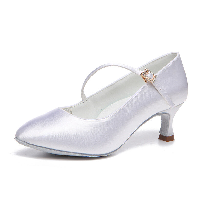 Caqui branco sapatos de dança de salão de baile macio cetim fechado toe padrão sapatos de dança de salão no salto baixo 2 polegada para praticar a dança