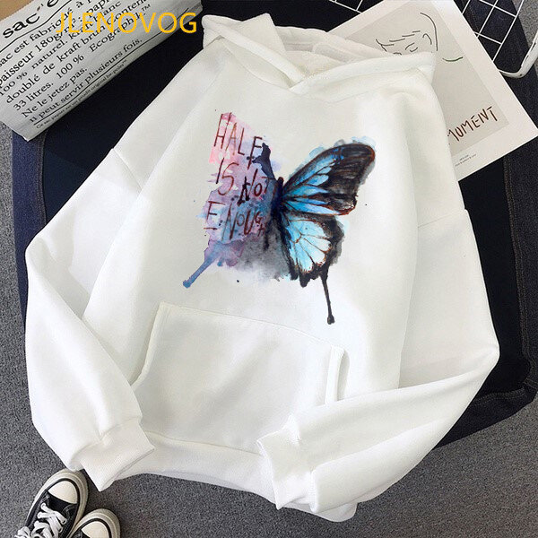 Fashion New Winter Sweatshirt Woman Kawaii  Hoodies Butterfly Animal Print Ladies Cute Graphic Hoody Streetwear