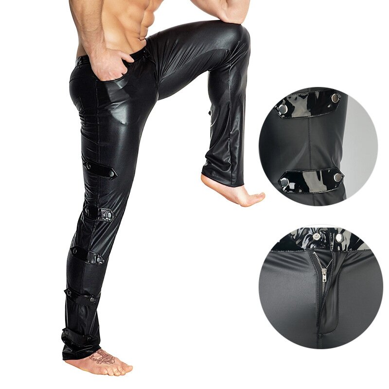 Мужская сексуальная черная одежда для сцены из ПВХ, фетиш, искусственная кожа, узкие штаны, латексные леггинсы, эротическая одежда для танце...