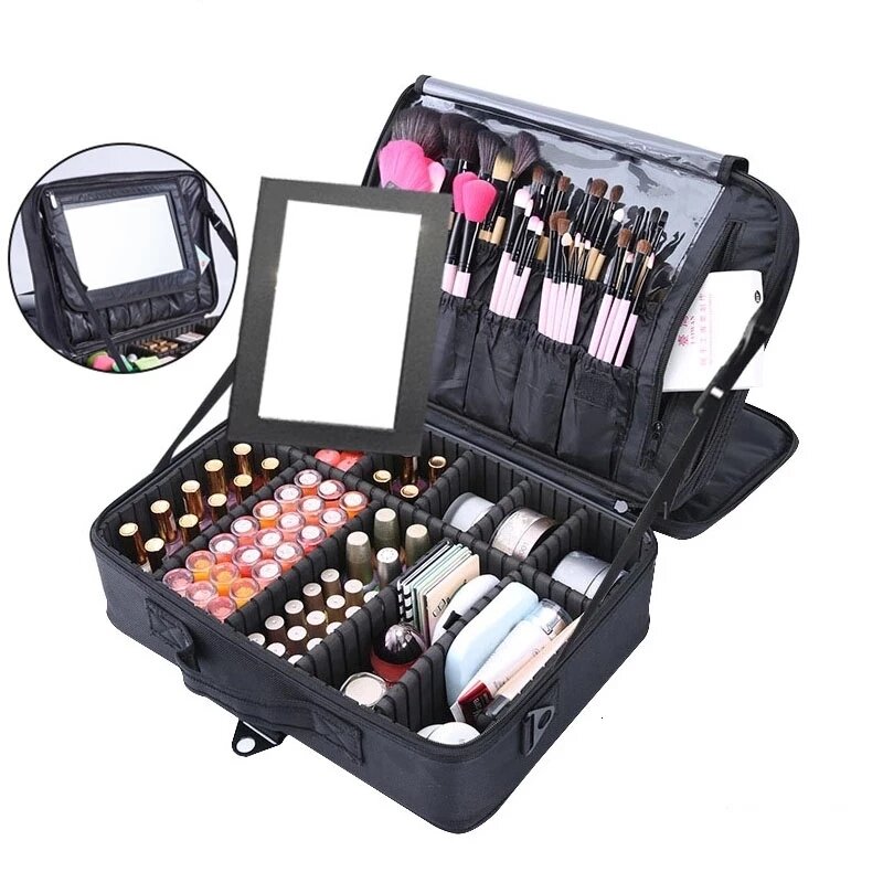 Custodia Beauty Make up Brush Organizer PU custodia cosmetica impermeabile valigie da donna borsa da trucco professionale da viaggio a più piani