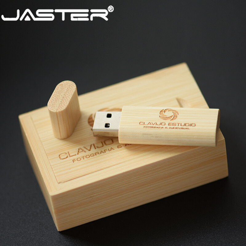 Jaster pendrive de madeira, usb + caixa, memória flash, 4gb, 8gb, 16gb, 32gb, logotipo pessoal criativo
