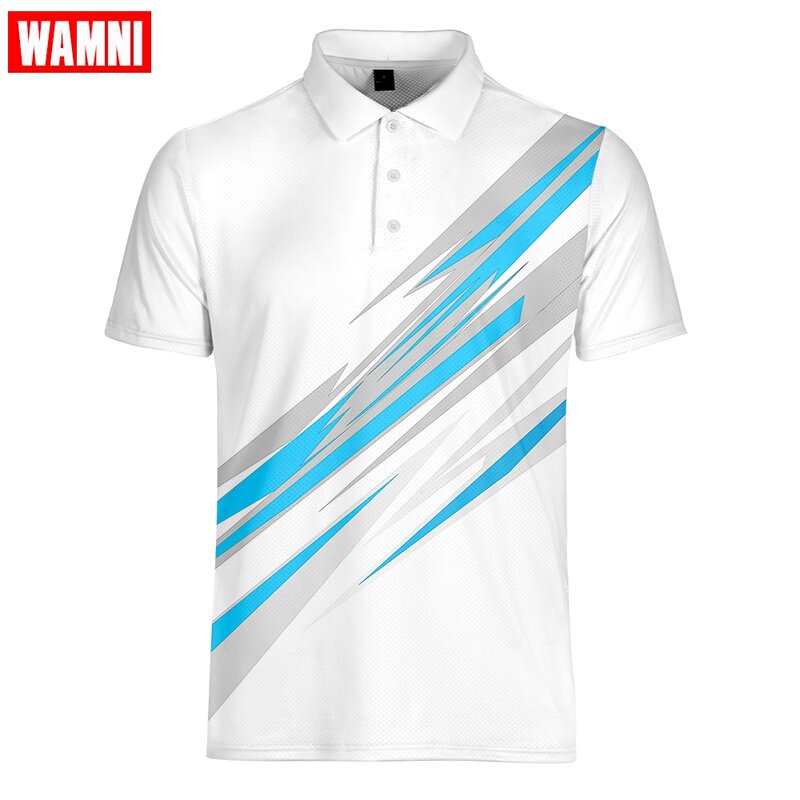 WAMNI 3D 테니스 셔츠 캐주얼 스포츠 라인 스트라이프 빠른 건조 턴 다운 칼라 남성 배드민턴 Streetwear-Shirt