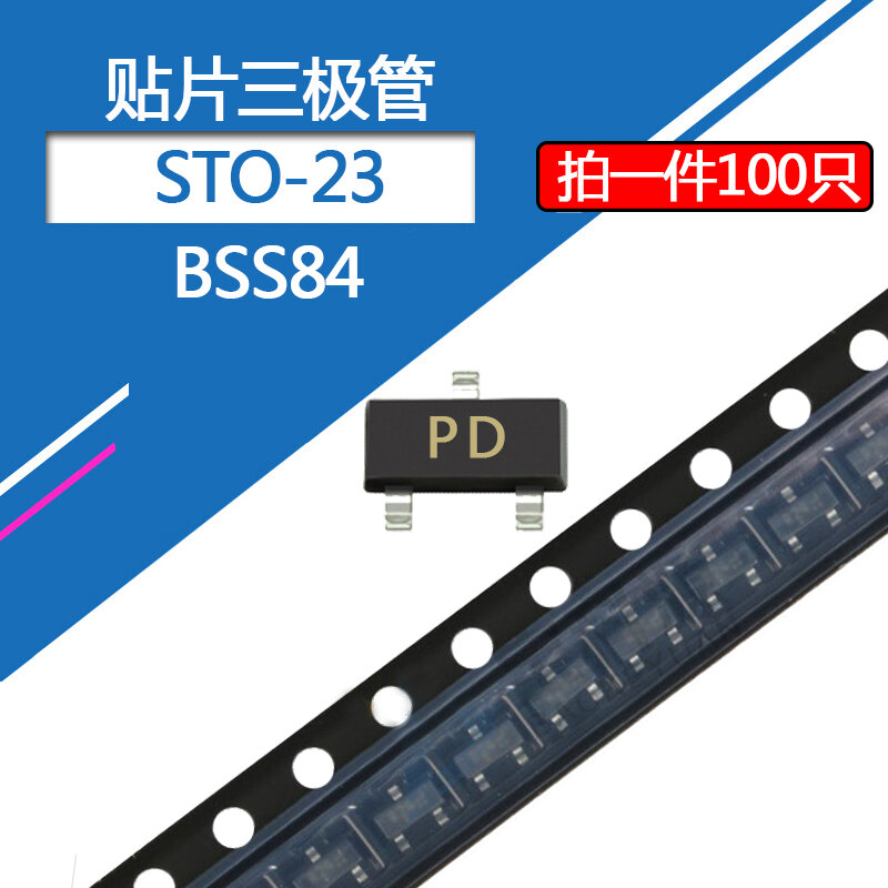 100pcs SMD Transistor BSS84 Package SOT-23 Silk Screen PD 50V/130MA Field Effect Tube P-channel MOS Tube