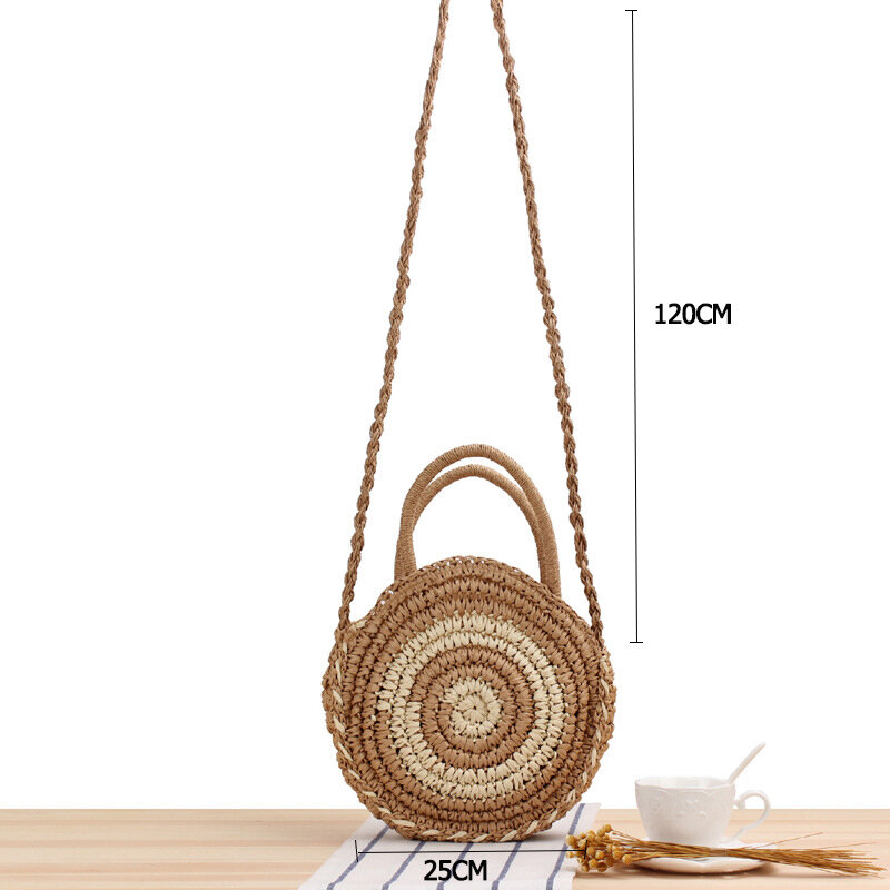 Круглая соломенная сумка FOSIZZO, новый дизайн, модная женская круглая плетеная Сумка из рафии, пляжная сумка FS5123