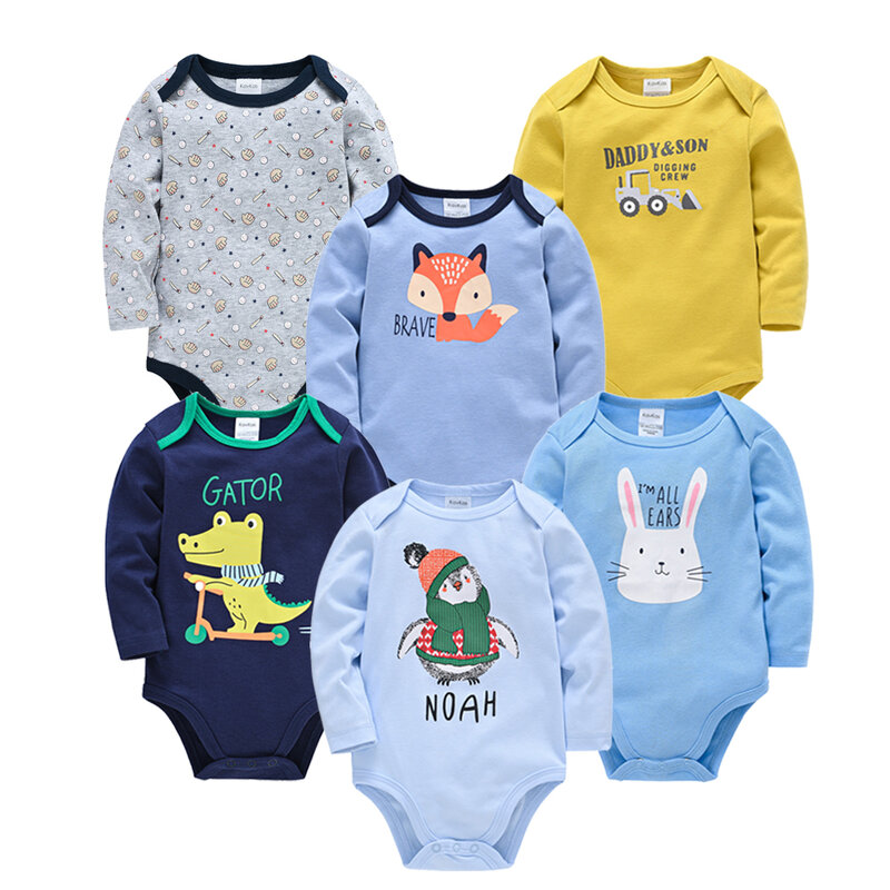 Kavkas-0〜12か月の赤ちゃん用の長袖ボディスーツ,新生児用の衣類,綿100%,6または3ユニット