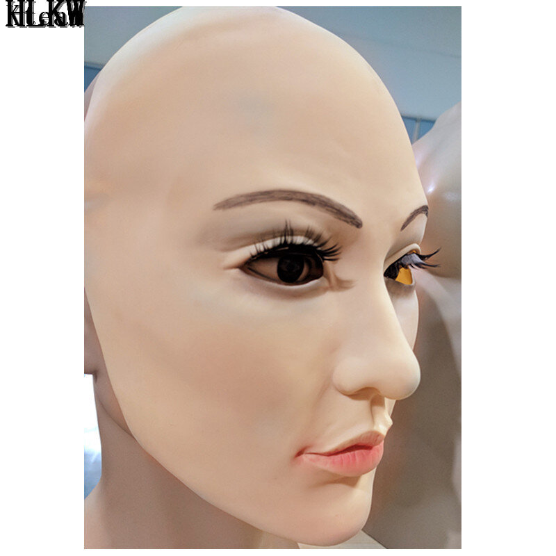 Sexy Latex Realistic Female Mask Latex Sunscreen Mask Sexy Women Skin Masquerade Masks Transgender Half Covered Mask Role Play