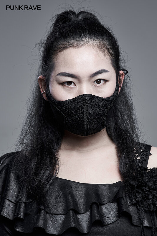 PUNK RAVE Wanita Pria Gothic Bordir Renda Masker Butir Gelap Timbul Tenun Pesta Klub Aksesori Jala Udara Permeabilitas Masker