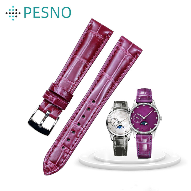 Pesno Suitable for Zenith Captain Women Watch Band Alligator Skin Leather Watch Strap 17mm Beautiful Purple Watch Accessories