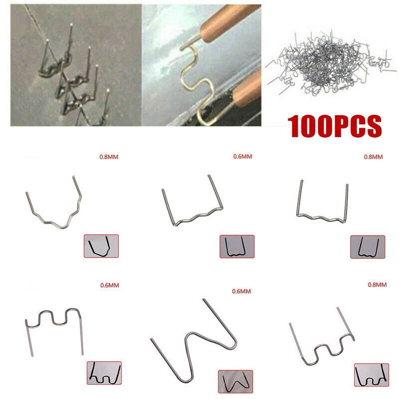 100PCS Welding Nail 0.6 0.8mm Stainless Steel Hot Stapler Staples For Car Bumper Plastic Welder Repair Kit Welding Tool