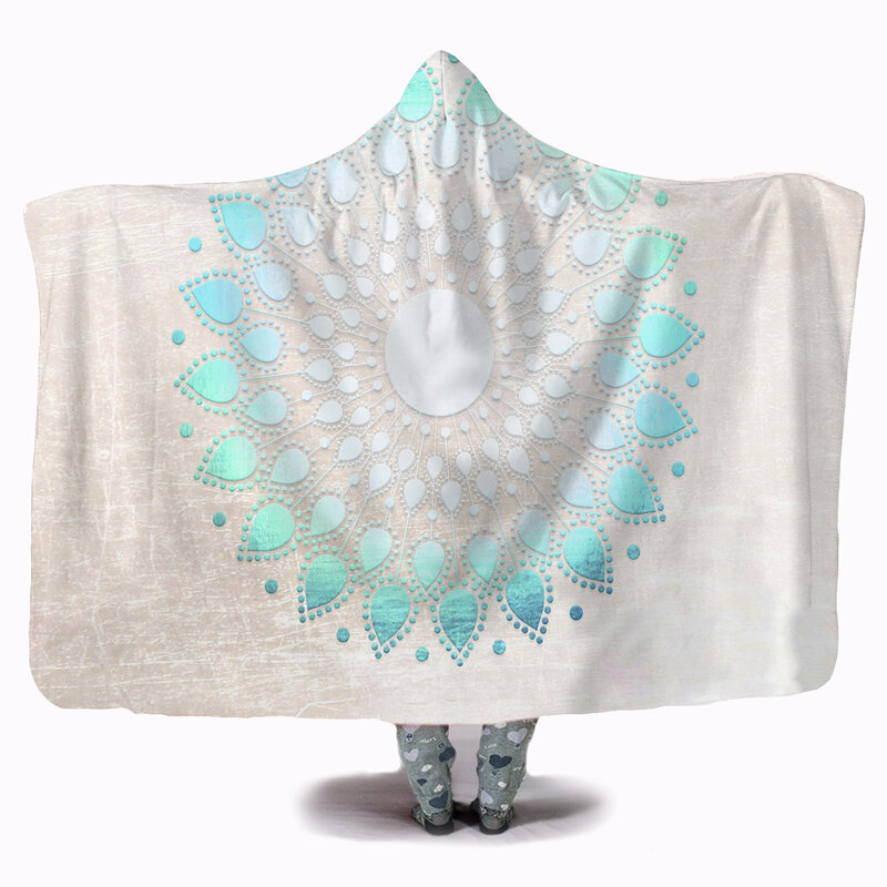 LVYZIHO – couverture à capuche en molleton rose/Turquoise, motif Floral Lotus, marbre blanc, chaud, pour pique-nique à la maison