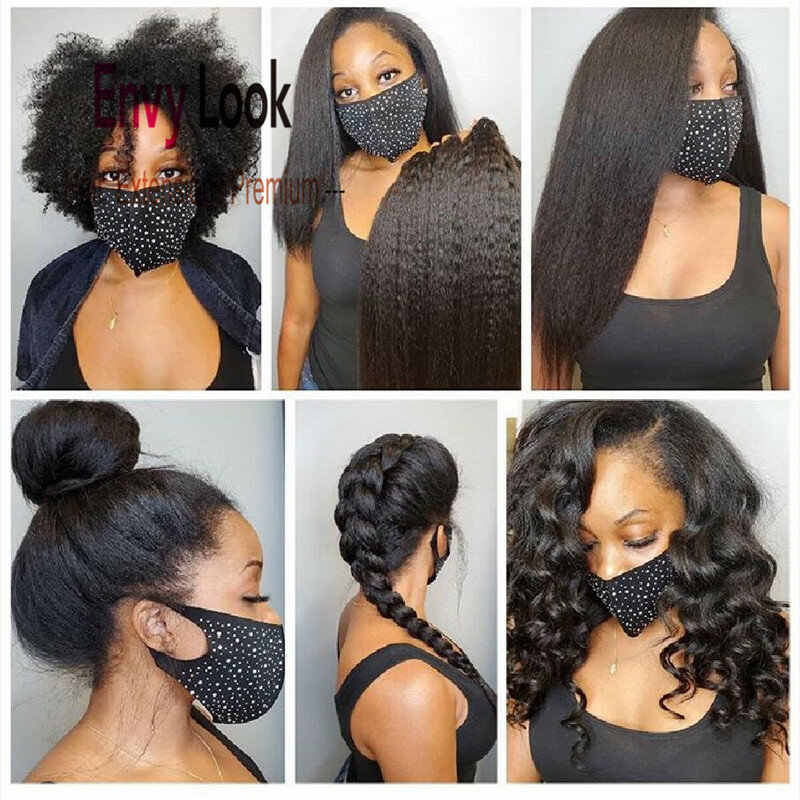 Envy Look Natural Black Color Brazilian Virgin Kinky Straight Human Hair 3/4 Bundles Machine Remy Double Weft For Full Head