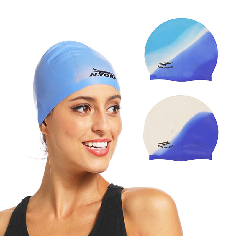 2021 Silicone Swimming Cap Adults Waterproof Summer Swim Pool Cap Elastic Protect Ears Long Hair Colorful Diving Hat