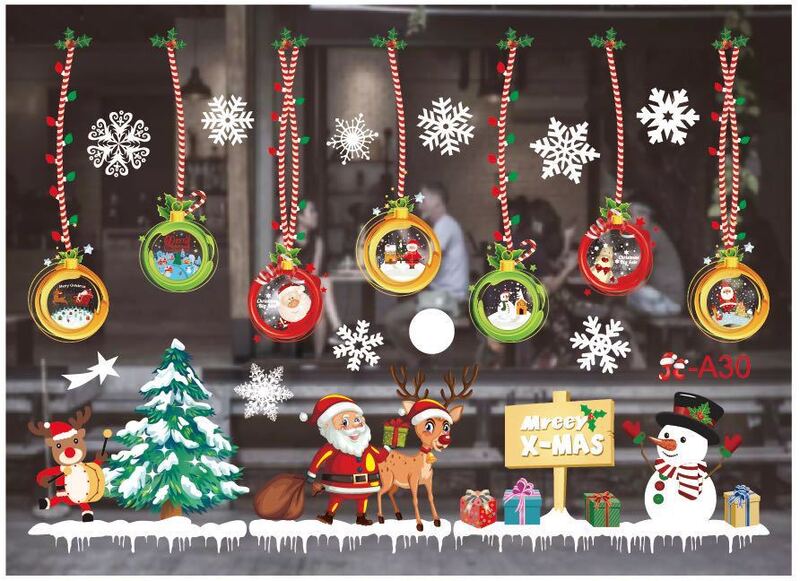 28 Types Large Merry Christmas Wall Stickers Santa Snowflake Window Room Decor PVC New Year Christmas Home Decor Removable