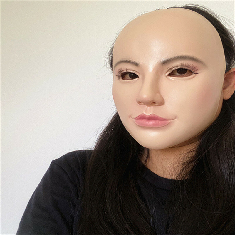 Quente sexy realista feminino máscara de látex protetor solar máscaras sexy máscara de máscaras de pele feminina transgênero metade coberta role play