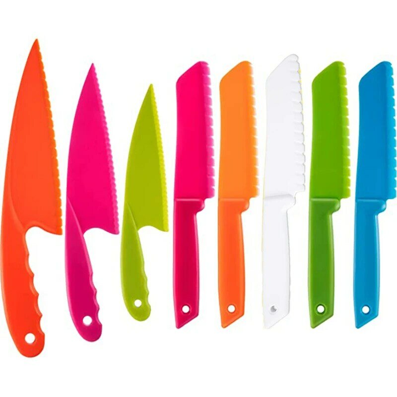 Criança conjunto de faca de cozinha de plástico seguro das crianças cozinhar chef facas de náilon para frutas pão bolo salada faca de alface
