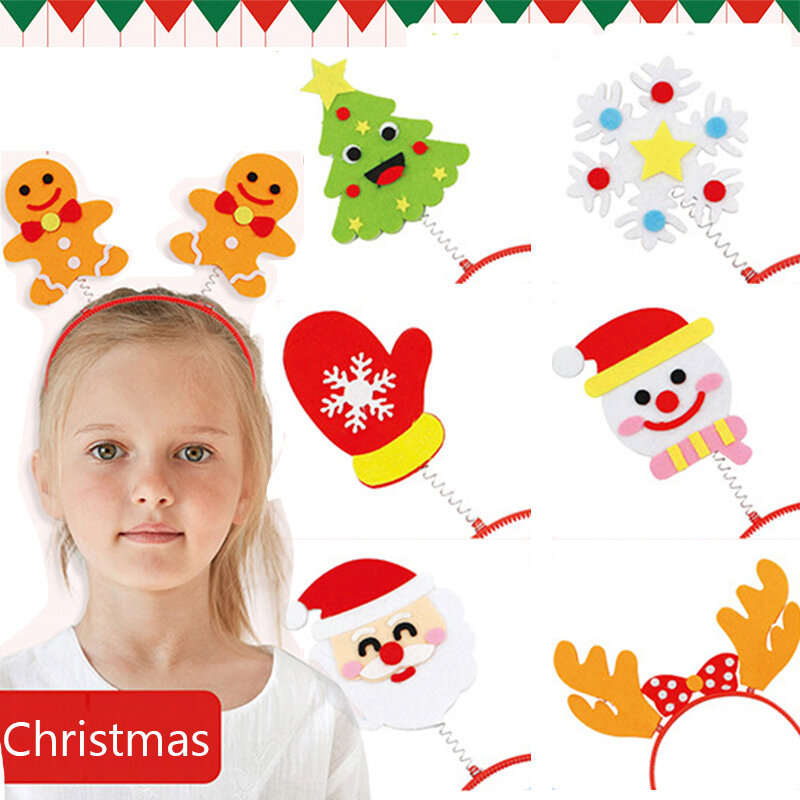 2 Buah/Set Ikat Kepala Hiasan Kepala Natal DIY Mahkota Mainan Buatan Tangan Seni dan Kerajinan Ikat Rambut Hadiah Natal untuk Cucu Tahun Baru