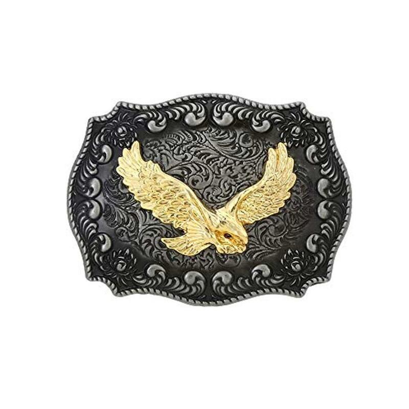 Hebilla de cinturón con forma de rectángulo de águila dorada para hombre, hebilla de vaquero occidental sin cinturón, aleación personalizada, ancho de 4cm