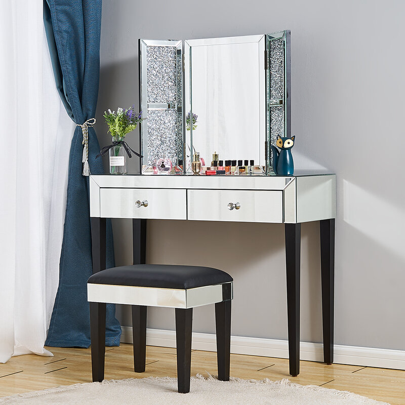 Ship to Europe Mirrored Dressing Table Bedroom Furniture Modern 3 Folded Crystal Panel Console table Corner table Dresser
