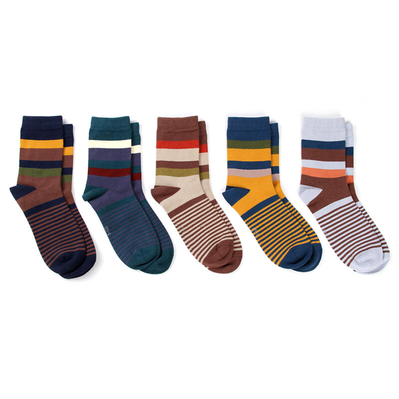 Высококачественные мужские носки из чесаного хлопка, Модные Цветные мужские носки в полоску, размер 38-45