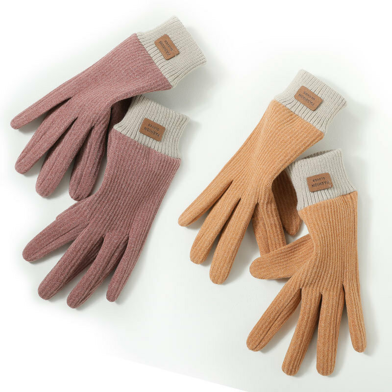 Зимние женские теплые бархатные плотные эластичные ветрозащитные перчатки в полоску для сенсорных экранов