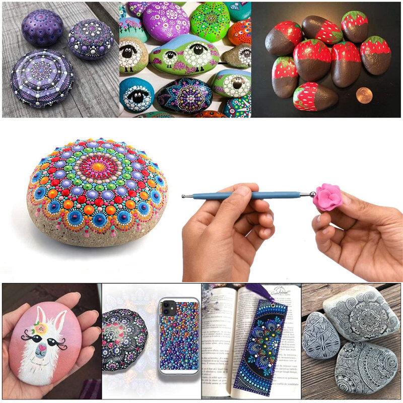 Juego de Herramientas de punteado de Mandala para pintar rocas, Kit de puntos, pluma de pintura de piedra de roca, herramientas para colorear y dibujar, 35 Uds.
