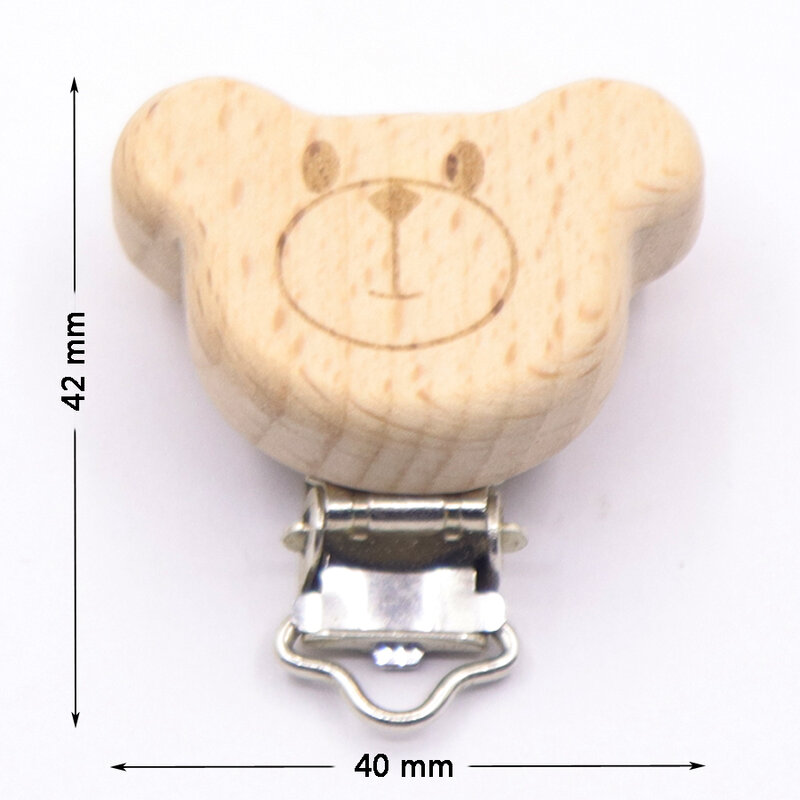 Clip de madera de haya de grado alimenticio, Clip simulado en forma de corazón de Animal, soporte de cadena de chupete de dentición de bebé, accesorios DIY, 5 piezas por lote