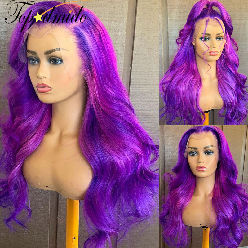 Topodmido Purple Color 13x4 Transparent Lace Wigs with Baby Hair Brazilian Human Remy Hair Closure Wig Glueless 4x4 Lace Wigs