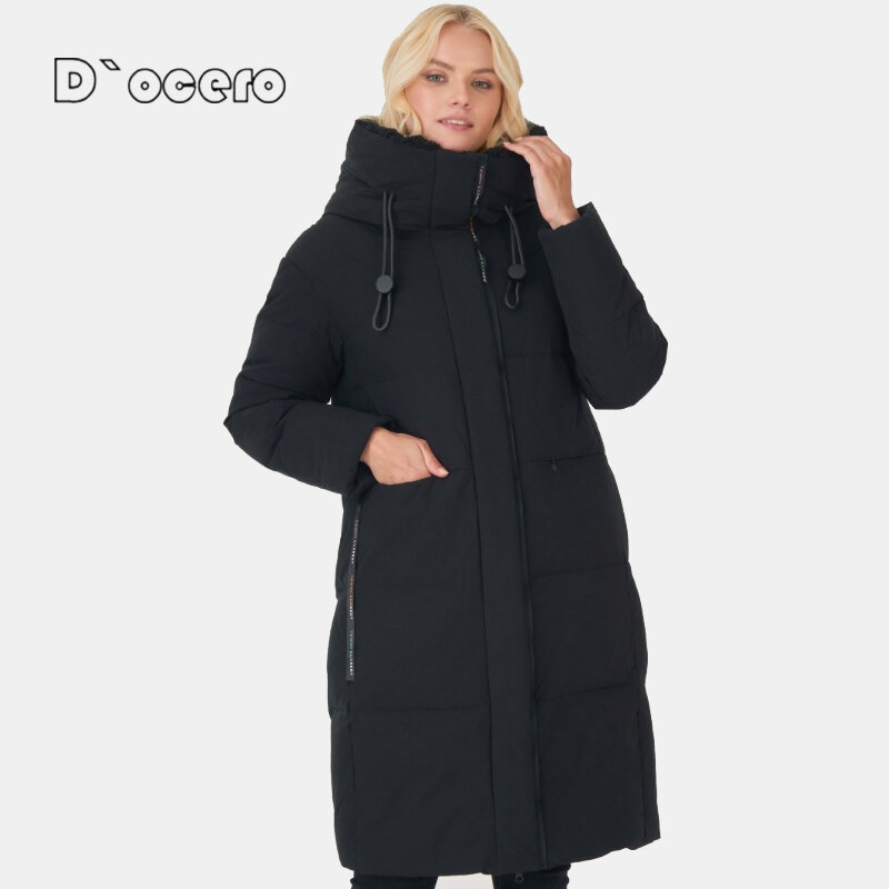 معاطف نسائية شتوية موضة 2022 من D'ocero جاكيت طويل موضة بسيطة للنساء سترة دافئة كبيرة الحجم معطف مبطن ملابس خارجية بغطاء للرأس