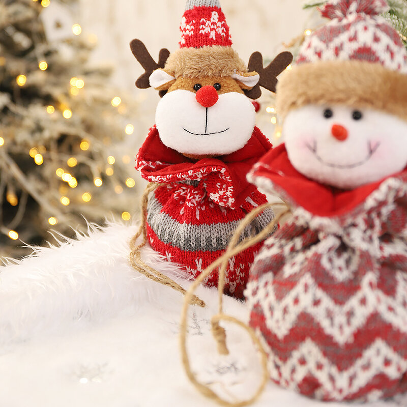 New Christmas Santa Sack bambini regali di natale borsa per calze di caramelle squisita borsa per caramelle natalizie in lino stampato babbo natale capodanno