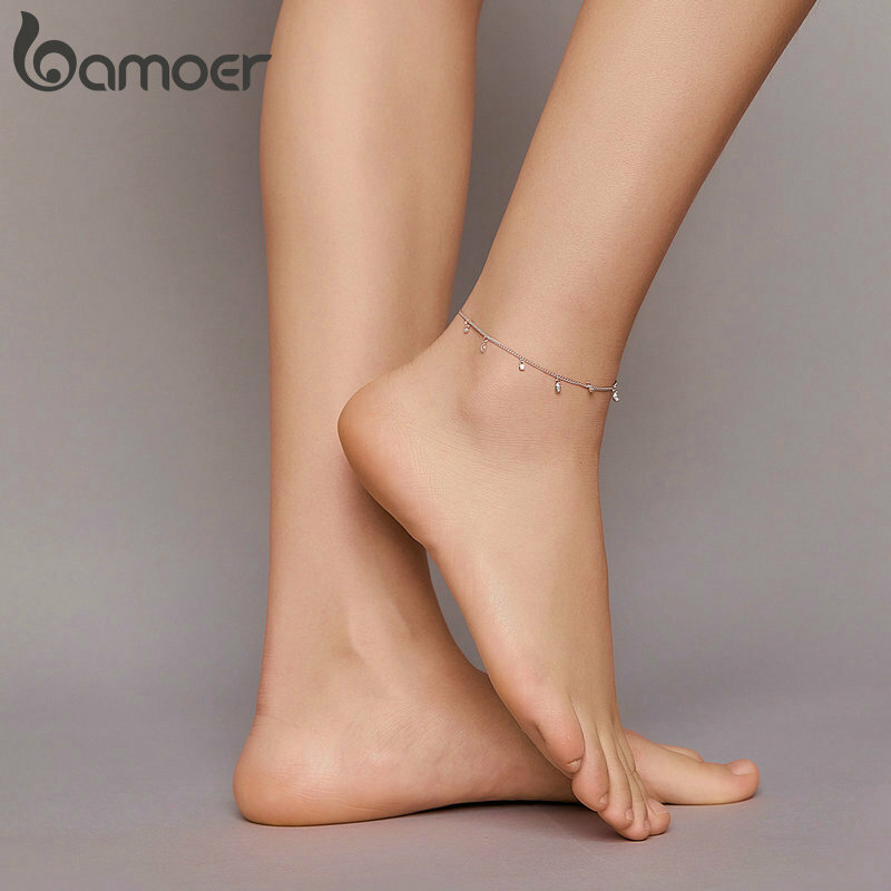 Bamoerแท้ 925 เงินสเตอร์ลิงMinimalismพู่สร้อยข้อมือสำหรับสร้อยข้อมือผู้หญิงสำหรับเท้าเงินเครื่องประดับSCT018