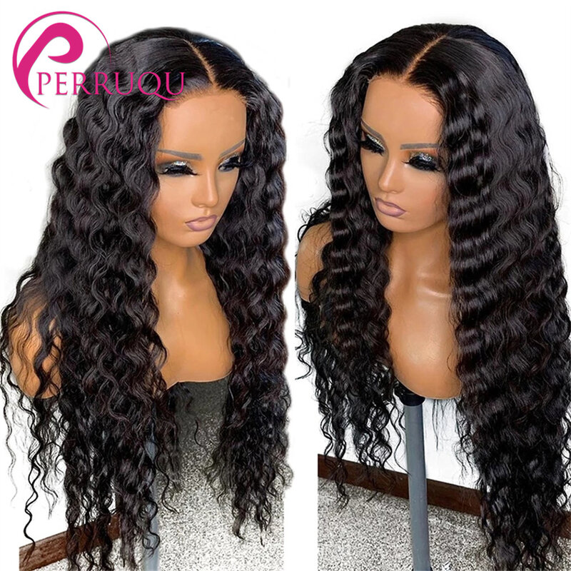 Perruque Lace Front Wig brésilienne naturelle, cheveux humains, 13x4, Loose Deep Wave, pre-plucked, pour femmes africaines