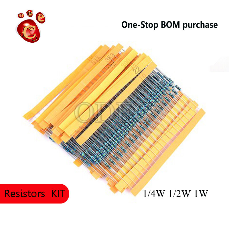 Paquete de resistencia de película de metal 1/4W 1W2W3W Paquete de componentes electrónicos de anillo de color de inserción directa 19/30/41/130 1% 5% de uso común
