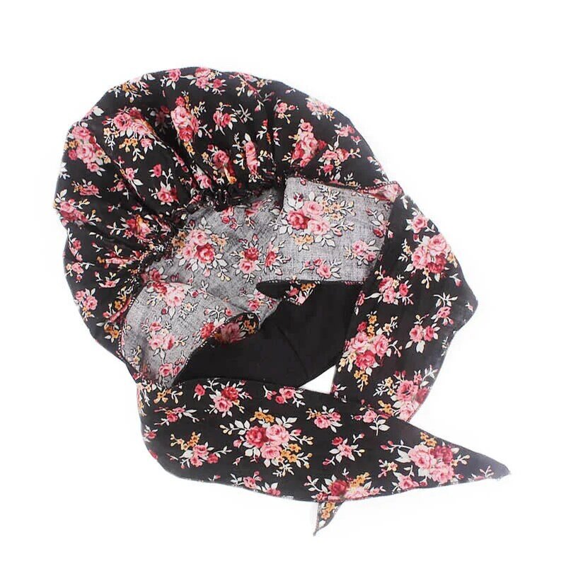 Flor impressão Turbante para Mulheres, muçulmano Hijab, Câncer Chemo Caps, Hair Loss Headscarf, Lenço Elástico De Algodão, Headwear, Headwear