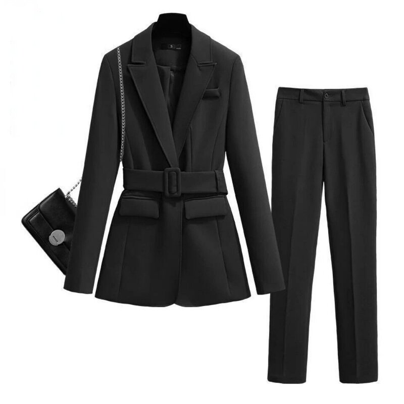 Pakaian wanita hitam ungu musim gugur 2023, pakaian profesional wanita kantor sederhana dan modis dua potong
