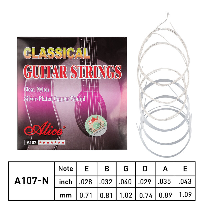 Alice todos os tipos de cordas de guitarra A108-N/A107-C/A107-N/ A106-H/A105BK-H/AC136BK-H/AC136BK-N/AC136-N/AC130-N/AC130-H/combinação