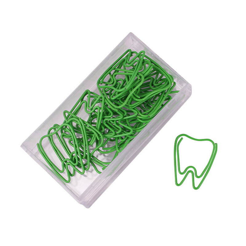 Green Tooth Shape Paper Clips, Marcadores, Foto, Memo, Ticket, Papelaria Criativa, Escola, Material de Escritório, Bonito, 20pcs por caixa