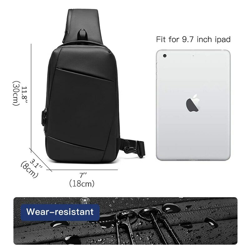 inrnn USB Charging Chest Bags for Men Waterproof Messenger Bags Male Short Trip Sling Shoulder Bag High Quality Men's Chest Pack