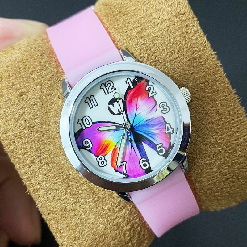 2022สินค้าใหม่สีรูปแบบผีเสื้อ Luminous แฟชั่นบูติกควอตซ์นาฬิกาของขวัญเด็กซิลิโคนนาฬิกาข้อมือ