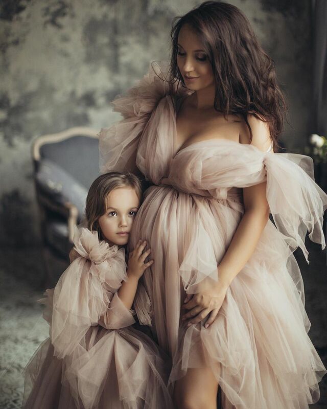 Уникальный дизайн платья для матери и я, платье из тюля с одним рукавом для матери и ребенка, платье для беременных 2022, платье для фотосессии