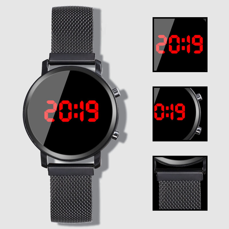 新しいledウォッチの女性の腕時計ステンレス鋼の女性腕時計電子時計男性デジタル腕時計腕時計メンズレロジオfeminino