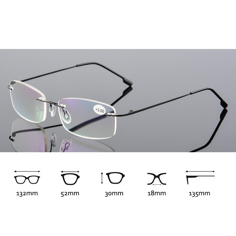 Elbru-óculos de leitura sem aro de titânio para homens e mulheres, memória TR90 ultraleve, óculos presbíope, + 1.0, + 1.5, + 2.0, + 3.5, + 4.0
