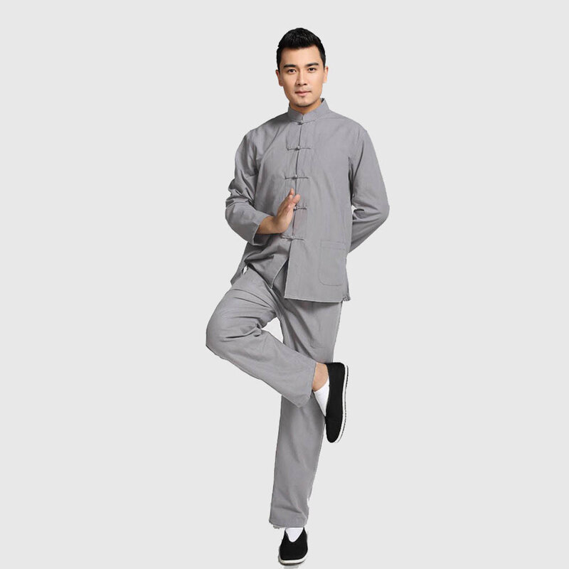 Jaqueta & calças de alta qualidade dos homens chineses sólido kung fu terno 100% algodão solto wu shu tai chi define novo azul marinho