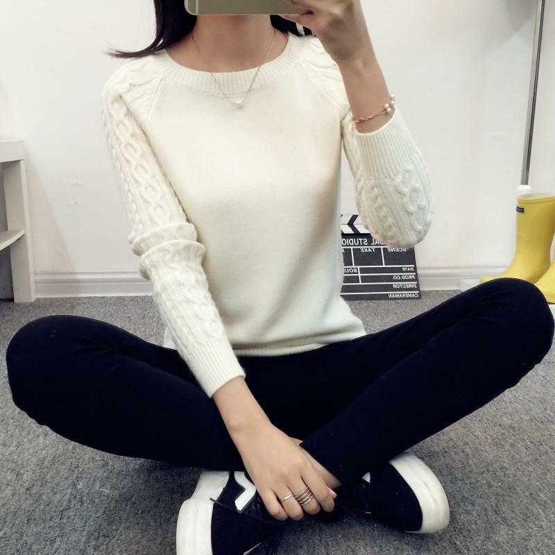 Женский пуловер с круглым вырезом, свитер, Осень-зима, корейский новый однотонный базовый вязаный свитер, женский модный вязаный свитер, 66205